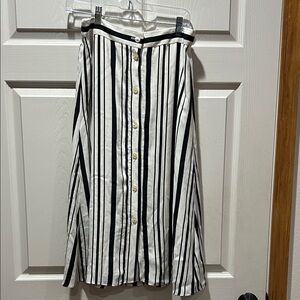 LOFT Black and White Striped A-Line Skirt